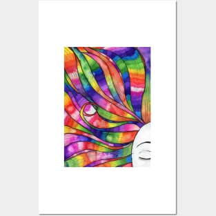 Woman with Rainbow hair Posters and Art